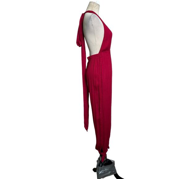 Lulus red rayon halter neck line jumpsuit size Small - Picture 7 of 16